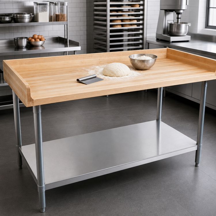 Product image #3 for John Boos 48-Inch x 36-Inch Baker's Work Table with Northern Hard Rock Maple Top, Stainless Steel Undershelf, and Coved Riser