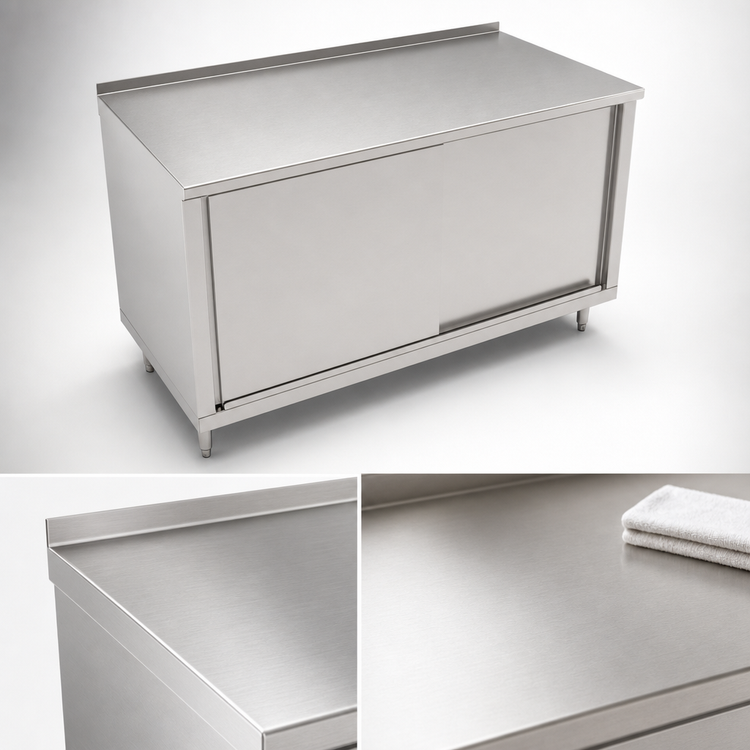 Product image #3 for John Boos 72 Inch x 30 Inch Enclosed Cabinet Base Work Table with Sliding Doors and 1-1/2 Inch Rear Riser
