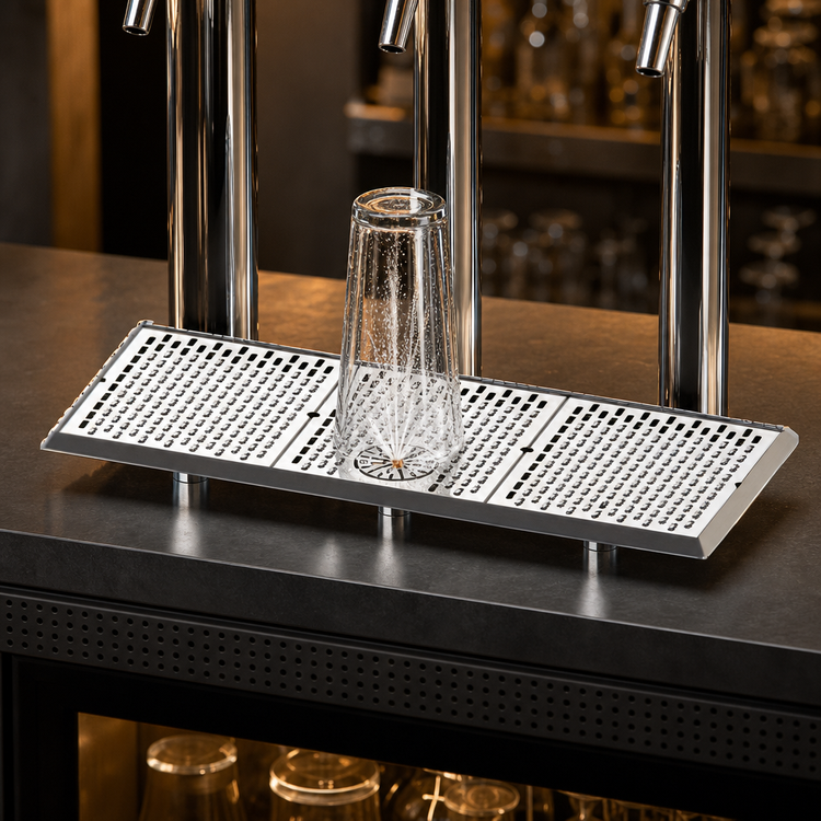 Product image #3 for Perlick 33-Inch Stainless Steel Surface-Mount Drip Tray with Glass Rinser for Brew Pipe Towers