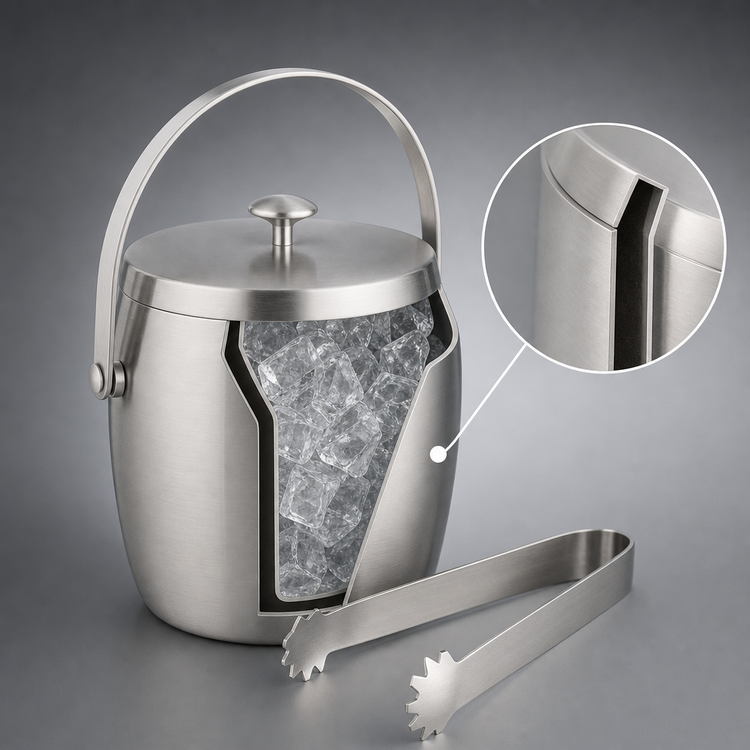 Product image #3 for American Metalcraft 34 oz. Double-Wall Stainless Steel Ice Bucket with Ice Tongs, Satin Finish