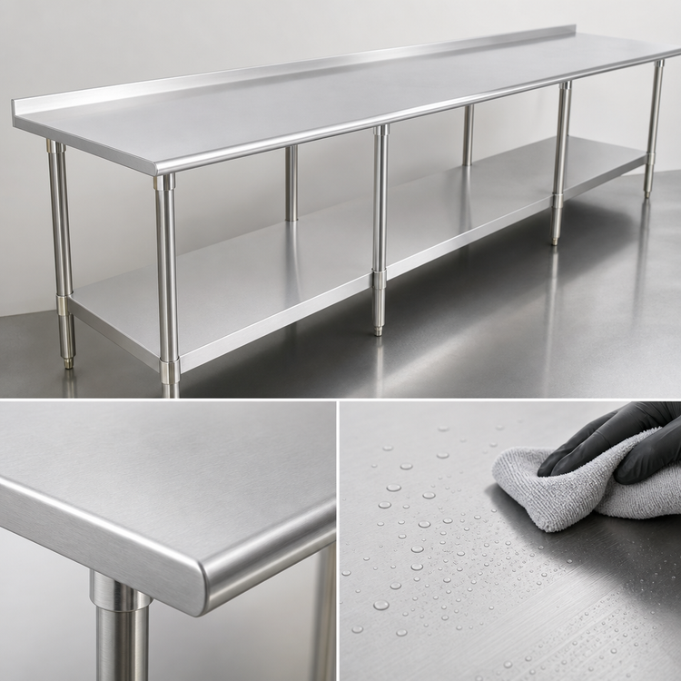 Product image #3 for Eagle Spec-Master 120-Inch x 36-Inch Stainless Steel Work Table with 1-1/2-Inch Rear Up-Turn and Adjustable Undershelf
