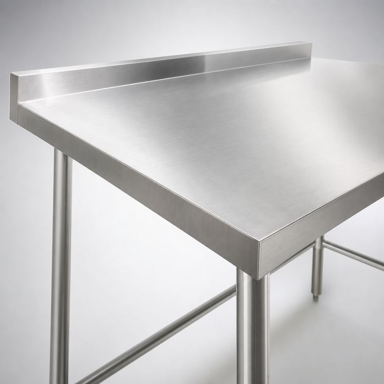 Product image #3 for 18-Gauge 60 Inch x 30 Inch 430 Stainless Steel Open Base Work Table with 2 Inch Rear Up-Turn