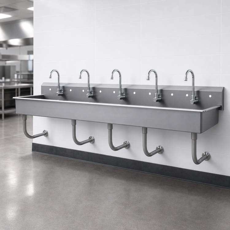 Product image #3 for Advance Tabco Multiwash Wall-Mounted Hand Wash Sink, 100-Inch Wide, 5 Faucet Hole Sets