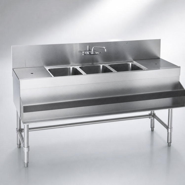 Product image #3 for Eagle Spec-Bar Three-Compartment Underbar Sink Unit with 30-Inch Right Drainboard and Faucet