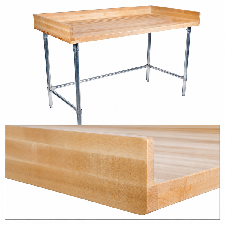 Product image #3 for BK Resources Hard Maple Bakers' Table with Stainless Steel Open Base, 84 x 36 x 38-3/4 Inches