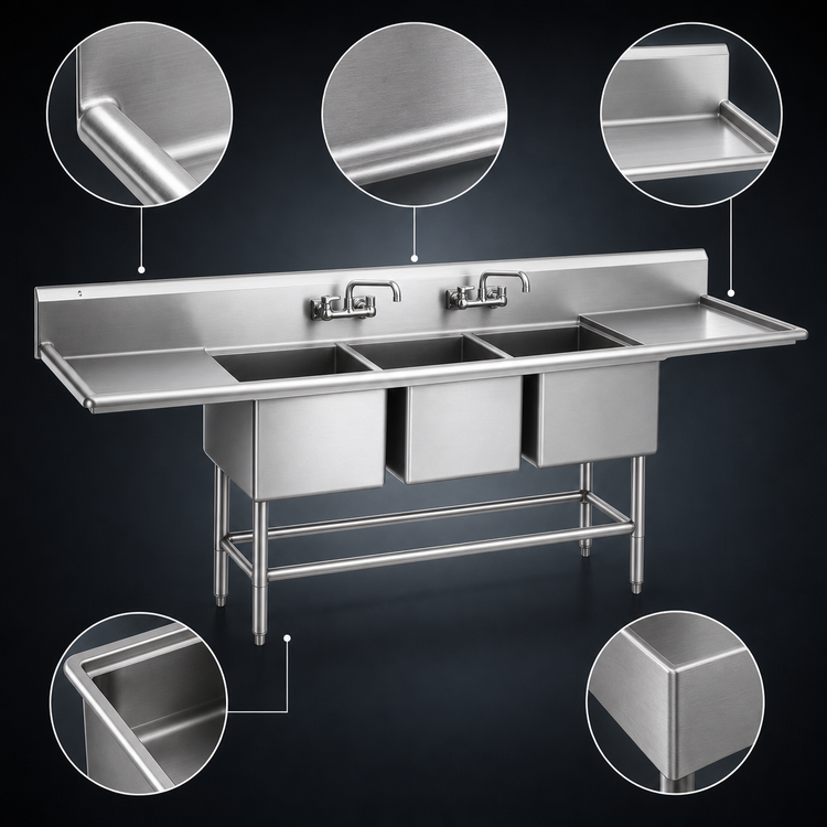 Product image #3 for Spec-Master FN Series Three-Compartment Commercial Sink with Right Drainboard