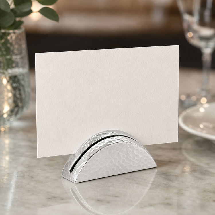 Product image #3 for American Metalcraft Half Moon Aluminum Hammered Menu Card Holder