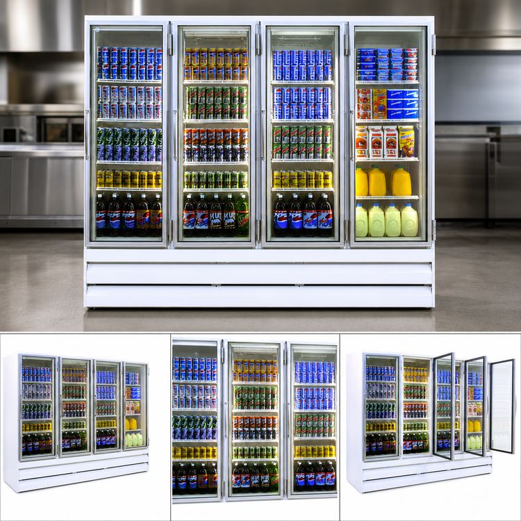 Product image #3 for Howard-McCray 102 Cu. Ft. Four-Section Glass Door Merchandiser Refrigerator, Bottom Mount, 4 Hinged Doors