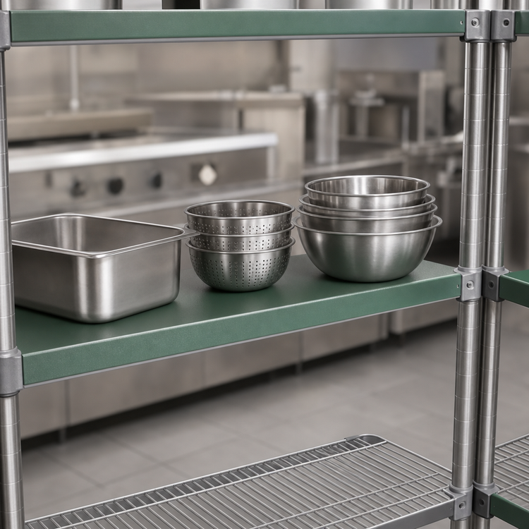 Product image #3 for Quik-Set 48 Inch x 24 Inch Flat Solid Shelf with Marine Edge, 1000 lb Capacity, Green Epoxy Finish