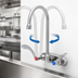 Thumbnail image #3 for EverSteel 4-Inch Centers Wall Mount Stainless Steel Workboard Mixing Faucet with 5 3/4-Inch Swivel Gooseneck Spout
