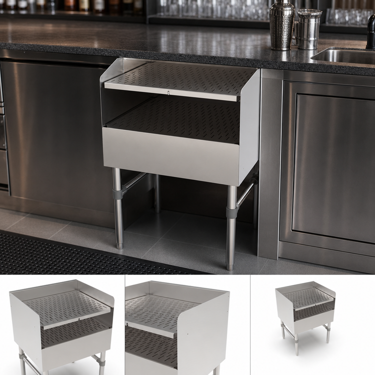 Product image #4 for John Boos Recessed Freestanding Underbar Drainboard with Top Drain, Removable Inserts, and 3-Inch Backsplash, 24 x 21 x 32-1/2 Inches