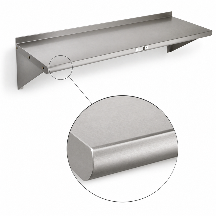 Product image #3 for John Boos Stallion Wall-Mounted Stainless Steel Shelf, 84"W x 12"D, Safety Edge, 1-1/2" Rear Up-Turn