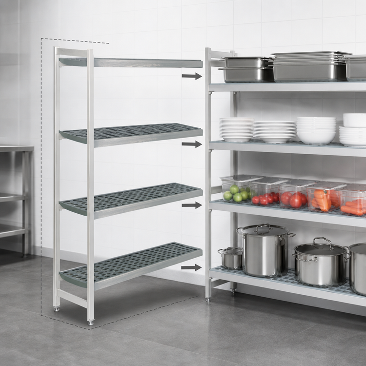 Product image #3 for Fermostock 4-Tier Perforated Polymer Shelving Expansion Kit, 66 Inches High x 31 Inches Wide x 14 Inches Deep