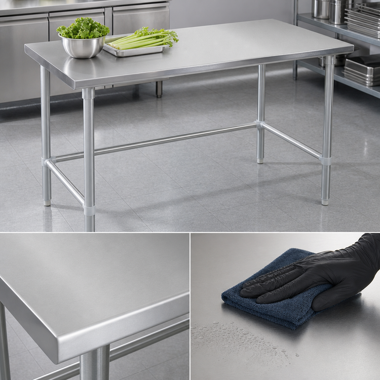 Product image #3 for John Boos Stallion 120-Inch x 24-Inch 16-Gauge 300-Series Stainless Steel Flat Top Work Table with Safety Edge, Galvanized Base