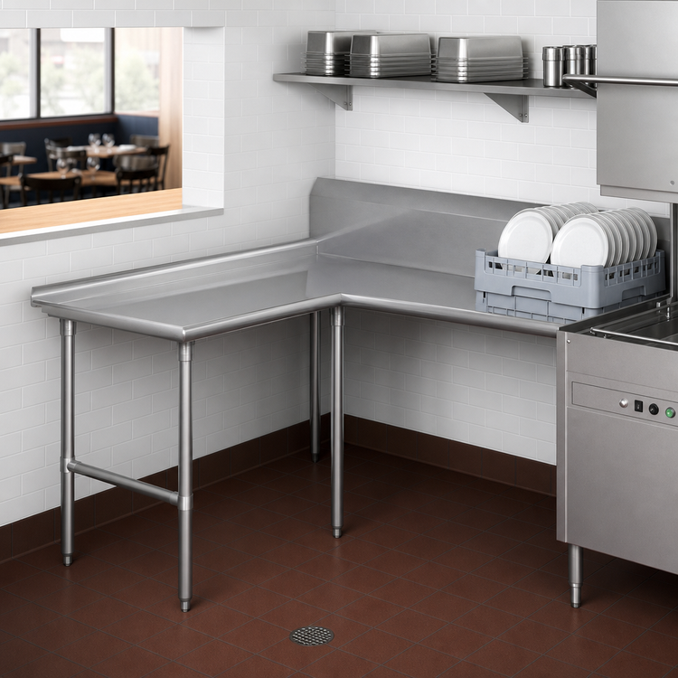 Product image #3 for John Boos Pro-Bowl L-Shaped Island Clean Dishtable, Right-to-Left, 60" x 108", Stainless Steel