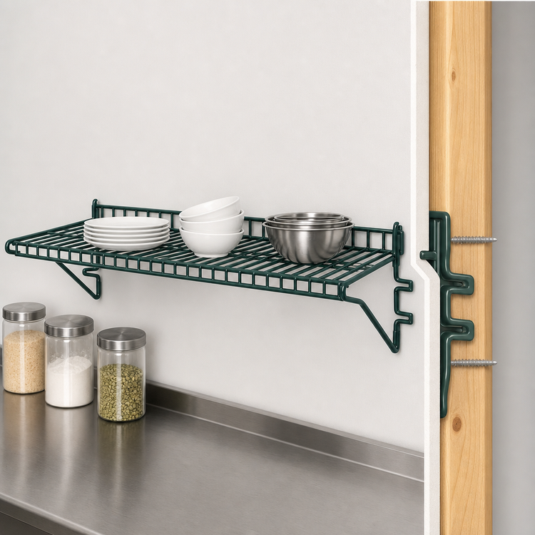 Product image #3 for Eagle Group Snap-n-Slide Wall-Mounted Wire Shelf, 60 x 12 Inches, Blue-Green Hybrid Epoxy Finish