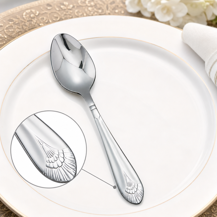 Product image #4 for Winco Peacock 6-1/8-Inch Teaspoon, 18/8 Stainless Steel, Extra Heavyweight, Mirror Finish