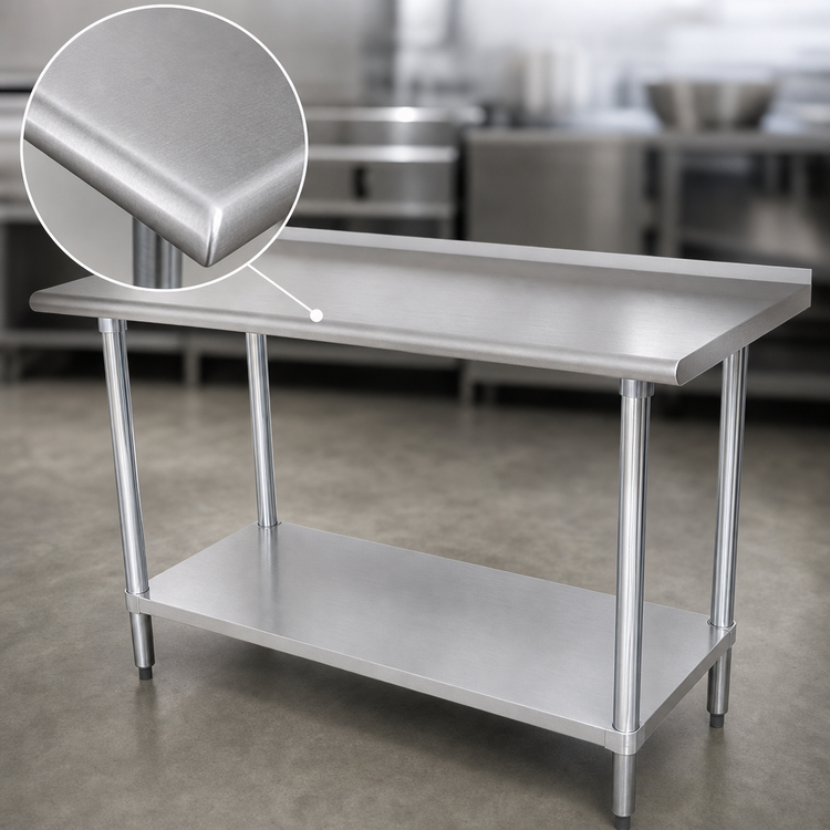 Product image #3 for Advance Tabco Special Value Series 84" x 30" Heavy Duty Stainless Steel Work Table with 1-1/2" Rear Splash and Adjustable Undershelf