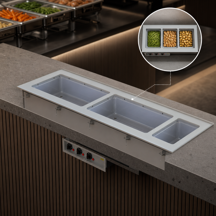 Product image #3 for Vollrath Short-Side 2-Well Modular Drop-In Hot Well with Marine-Grade Wells, Infinite Controls, Autofill, and Manifold Drain