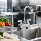 Thumbnail image #4 for John Boos PBF-4SM2-3GLF-X Heavy-Duty Lead-Free Splash-Mount Gooseneck Faucet, 4-Inch Centers, 3-1/2-Inch Spout, Chrome