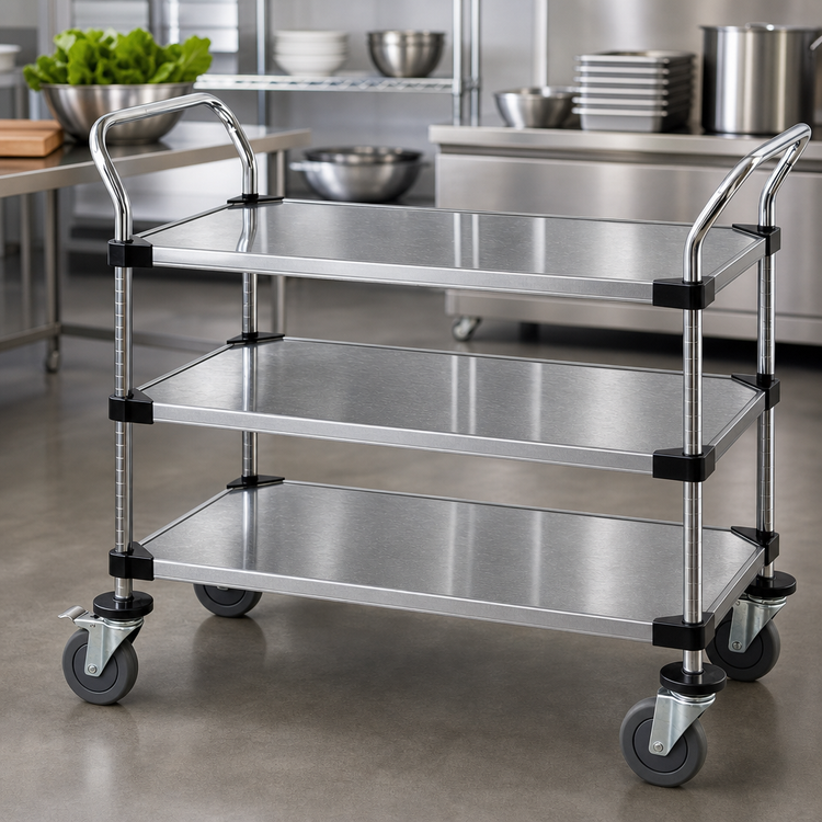 Product image #3 for Quantum 36 x 24 x 37-1/2 Inch 3-Shelf Stainless Steel Utility Bus Cart