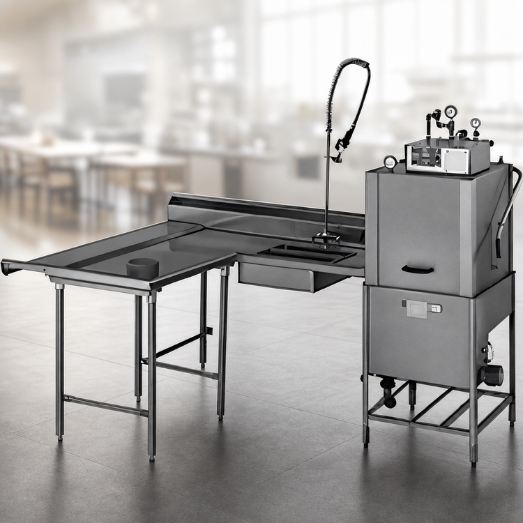 Product image #3 for Eagle Group Island Soiled Dishtable with Dish Landing Shelf and Pre-Rinse Sink, 108-Inch Machine-to-Corner, Right-to-Left