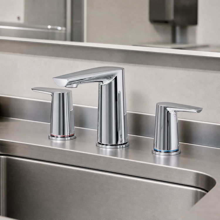 Product image #3 for T&S Brass LakeCrest Aesthetic 8" Concealed Widespread Lavatory Faucet, Polished Chrome