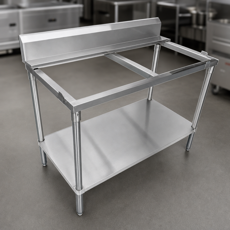 Product image #3 for 72-Inch x 30-Inch Stainless Steel Poly Top Work Table Frame with Undershelf and 6-Inch Backsplash