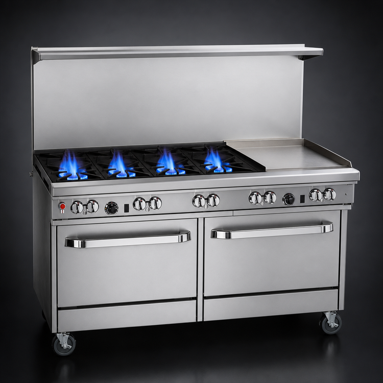 Product image #3 for Southbend Ultimate 60-Inch Gas Restaurant Range with 4 Pyromax Burners, 24-Inch Griddle, and 2 Standard Ovens