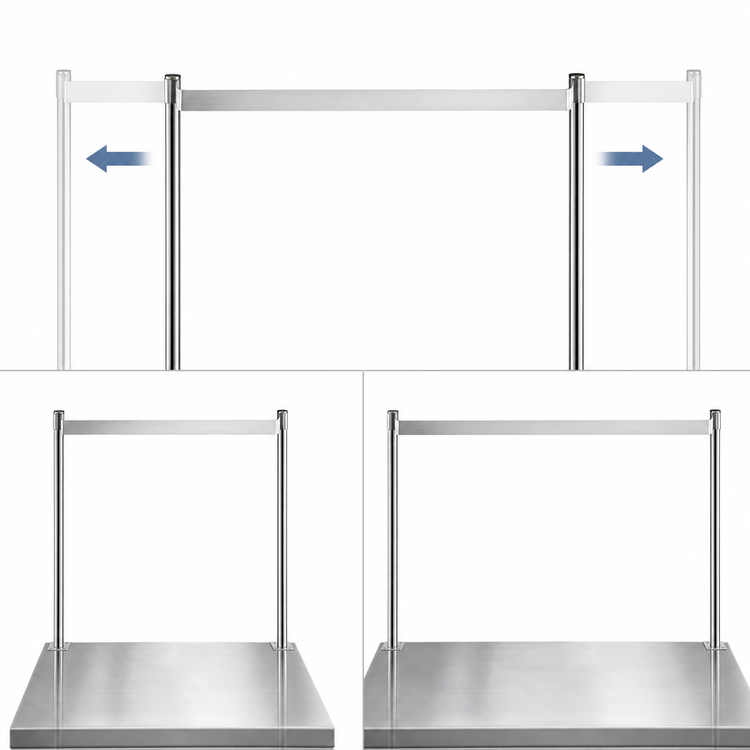 Product image #4 for 36-Inch Adjustable Table-Mounted U-Shaped Stainless Steel Pot Rack with Double-Prong Hooks