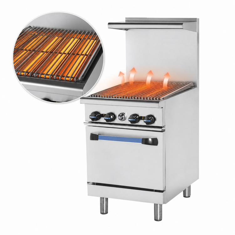 Product image #3 for Bake Tech Innovation Radiance Heavy Duty 24-Inch LP Gas Radiant Broiler Range with Standard Oven Base and Lift-Off High Shelf