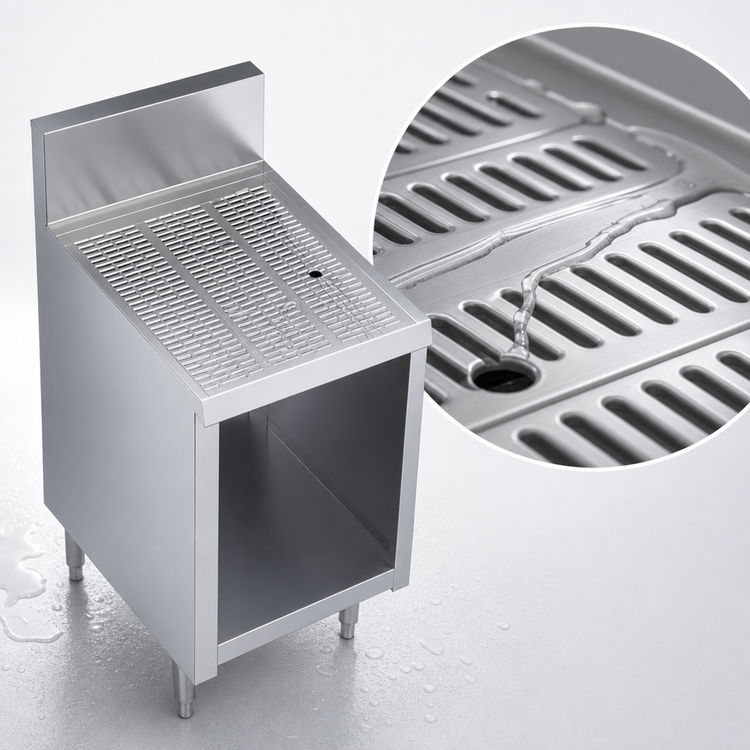 Product image #3 for Krowne Royal Series Freestanding Underbar Drainboard with Open Cabinet Base, 18"W x 24"D, Stainless Steel