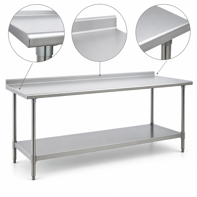 Product image #3 for Eagle Deluxe Series Stainless Steel Work Table with Rear Up-Turn and Adjustable Undershelf, 120" W x 30" D