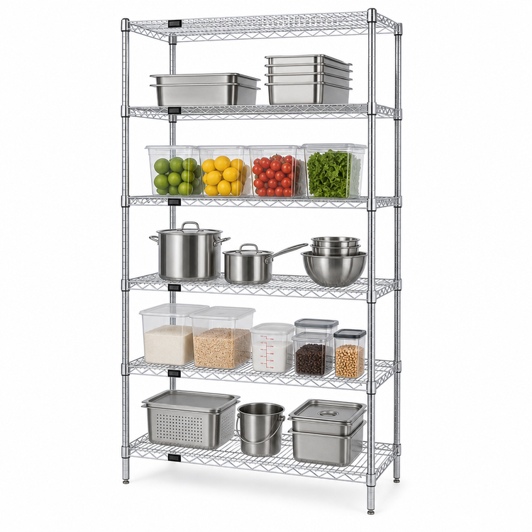 Product image #3 for Quantum Chrome-Plated Wire Shelving Starter Kit, 30"W x 24"D x 86"H, 5 Shelves, 4 Posts