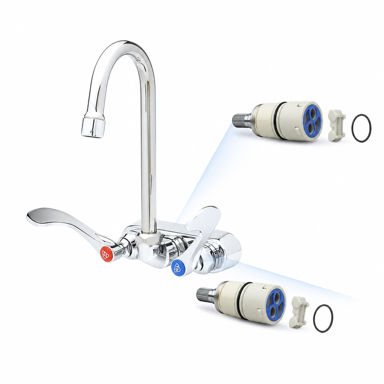 Product image #3 for T&S Brass 4" Wall Mount Workboard Mixing Faucet with Swivel Gooseneck, 2.2 GPM, Low-Lead