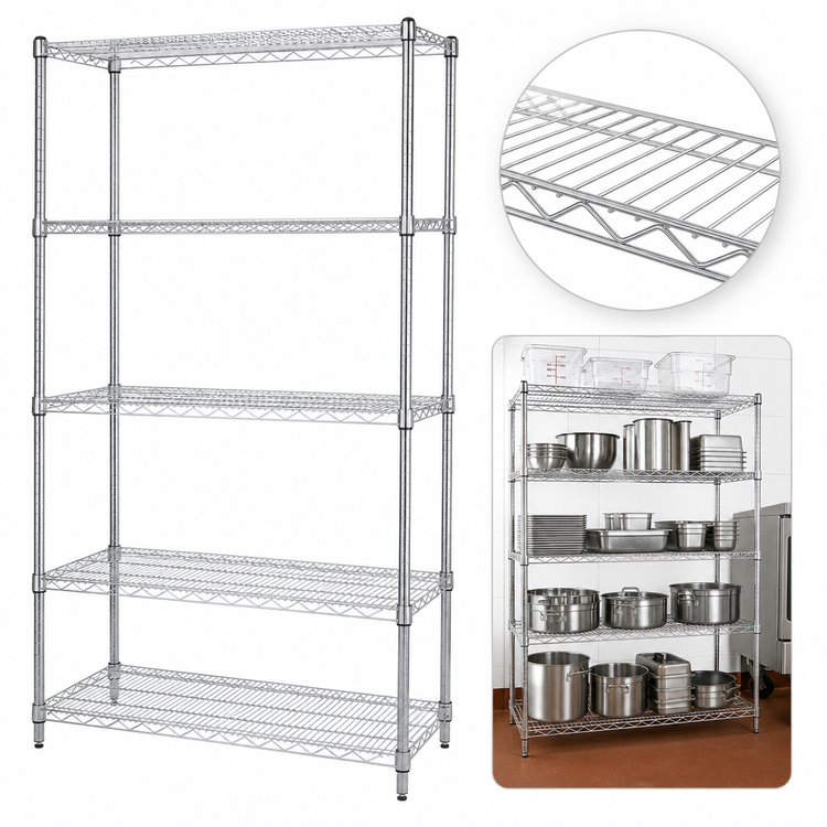Product image #3 for Chrome Plated Wire Shelving Starter Kit, 60"W x 12"D x 63"H, 5 Shelves