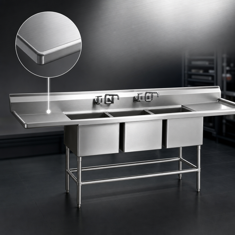 Product image #3 for Eagle Spec-Master FN2054-3-36-14/3 Coved Corner Three-Compartment Stainless Steel Sink with Dual 36-Inch Drainboards