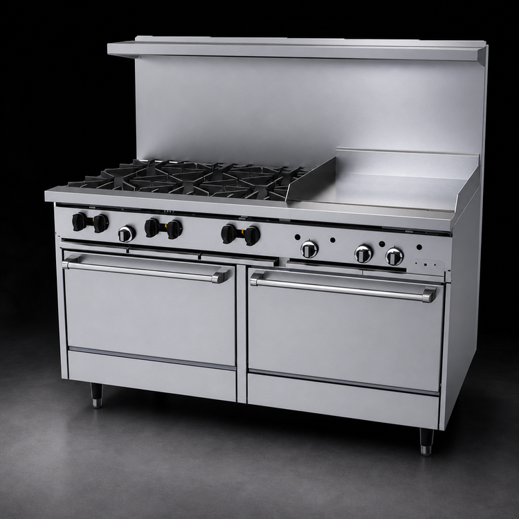 Product image #3 for Garland Signature Sunfire 60-Inch Stainless Steel Gas Restaurant Range with 24-Inch Griddle, 6 Open Burners, and 2 Standard Ovens
