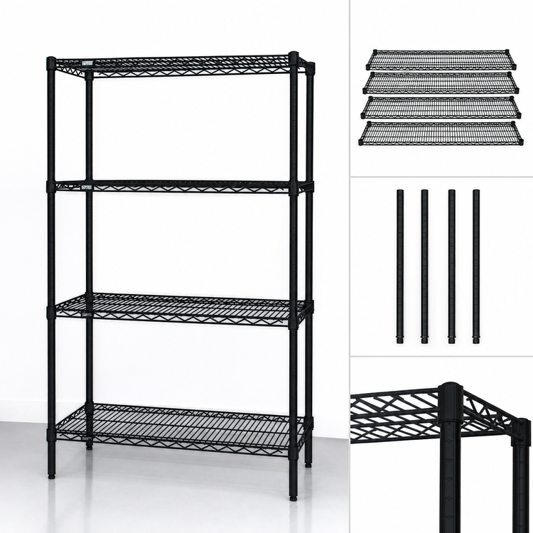 Product image #3 for Quantum 54" x 24" x 74" Wire Shelving Starter Kit with 4 Shelves, Black Epoxy Antimicrobial Finish