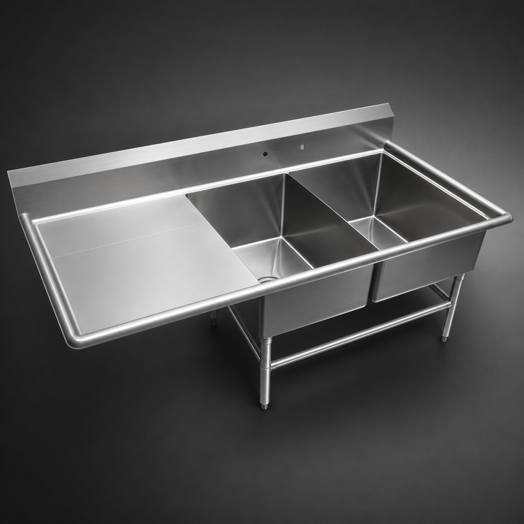 Product image #3 for John Boos Pro-Bowl 2-Compartment Sink with 24-Inch Left Drainboard, 12-Inch Deep Bowls