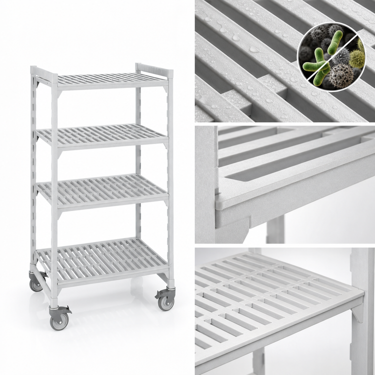 Product image #4 for Cambro Camshelving Premium 4-Tier Vented High Density Mobile Starter Unit, 24" x 60" x 67-1/4", Speckled Gray