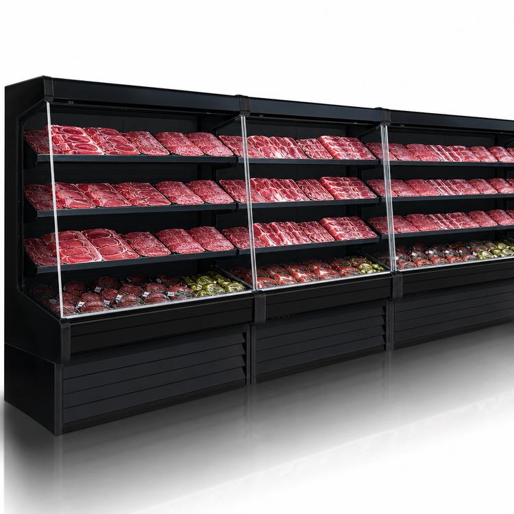 Product image #3 for Howard-McCray Ovation Series 147-Inch Black Meat Open Merchandiser, 72-Inch High, Remote Refrigeration, LED Lighting