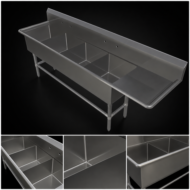 Product image #3 for John Boos Pro-Bowl 4-Compartment Sink with 24-Inch Right Drainboard, 20-Inch Bowls, 12-Inch Deep