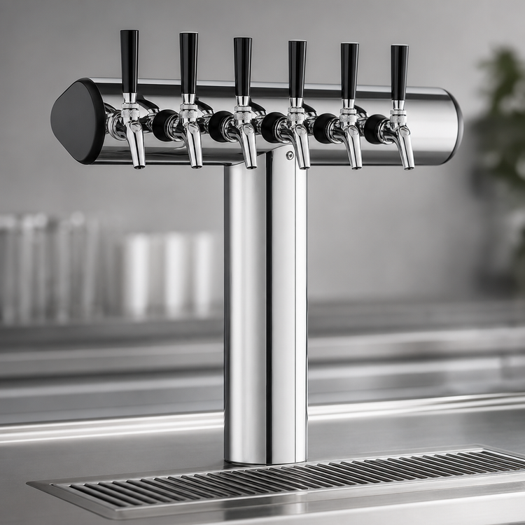 Product image #3 for Perlick 6-Faucet Winged Tee Countertop Glycol-Cooled Draft Tower, Stainless Steel
