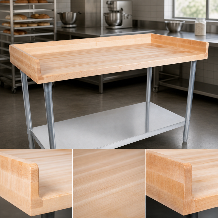 Product image #3 for John Boos 96-Inch x 30-Inch Baker's Top Wood Work Table with 4-Inch Riser and Galvanized Undershelf
