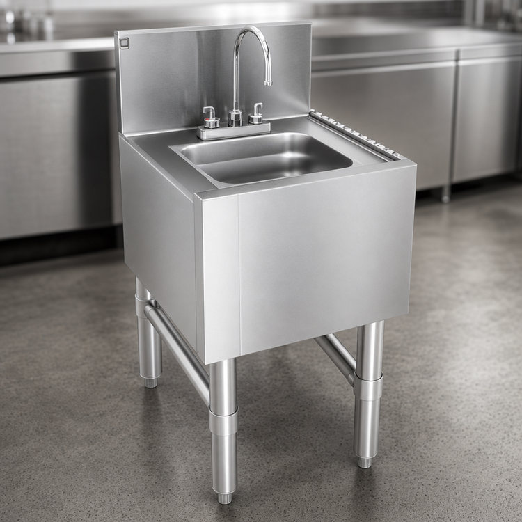 Product image #3 for Spec-Bar Freestanding Underbar Hand Sink with Deck-Mount Gooseneck Faucet, 18-Inch Wide x 24-Inch Deep