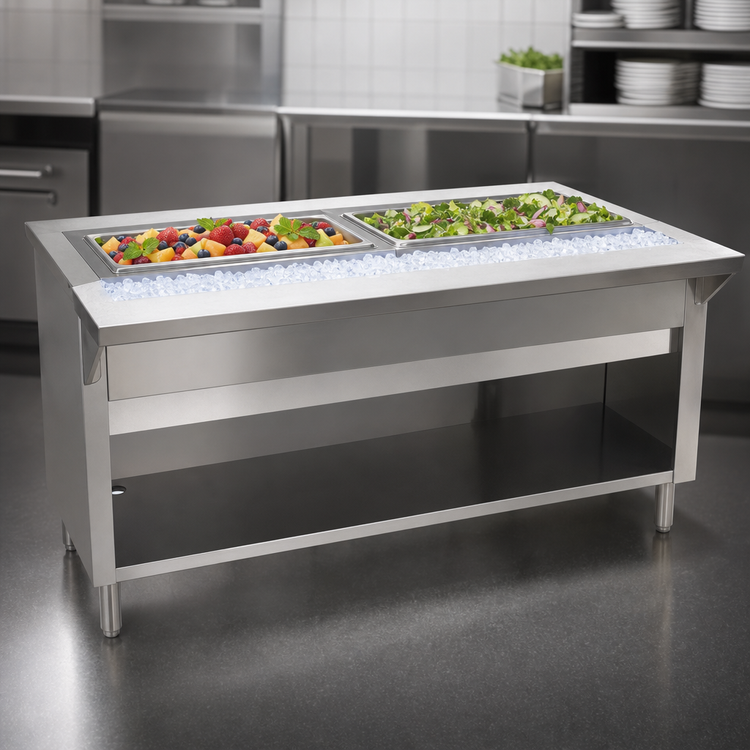 Product image #3 for Advance Tabco Triumph Supreme 2-Pan Ice Cooled Serving Counter with Stainless Steel Top