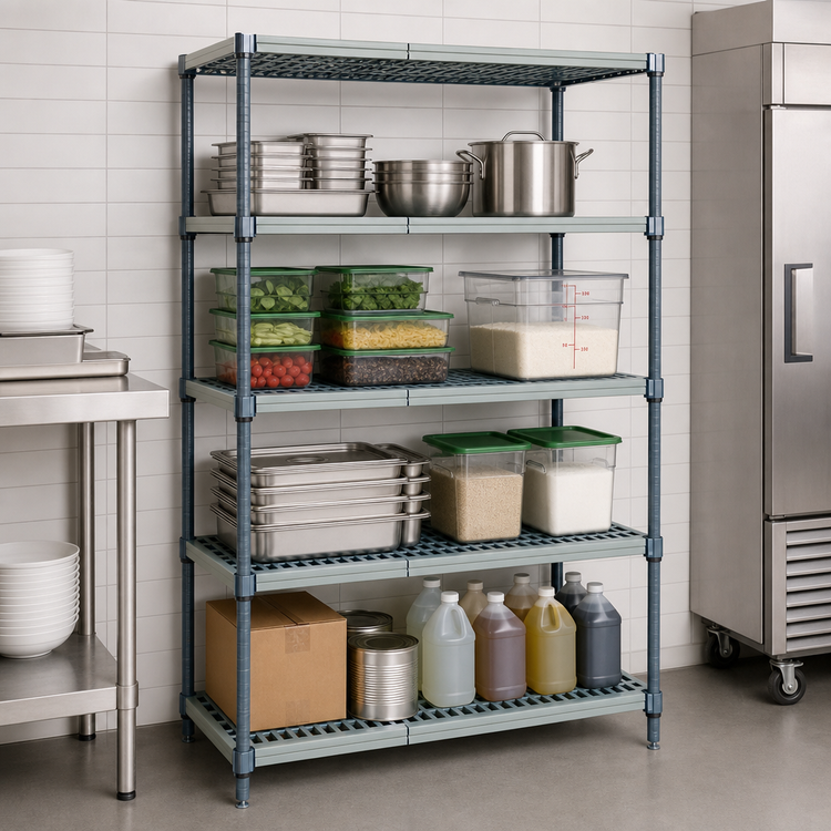 Product image #3 for Quantum WR63-1860WPM 4-Tier Stationary Wire Plastic Mat Shelving Unit, 60" W x 18" D x 63" H