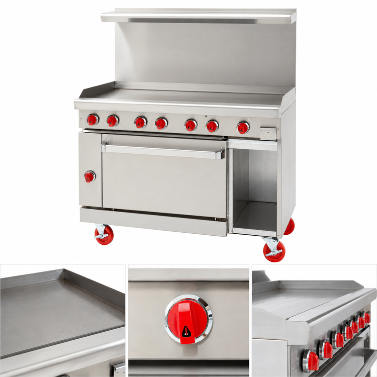 Product image #3 for American Range 48-Inch Gas Restaurant Range with Manual Griddle, 26-1/2-Inch Standard Oven, and Storage Base