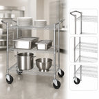 Thumbnail image #4 for Winco VCCD-1836B 3-Tier Chrome-Plated Wire Utility Bus Cart, 18 x 36 in, 800 lb Capacity, Adjustable Shelves